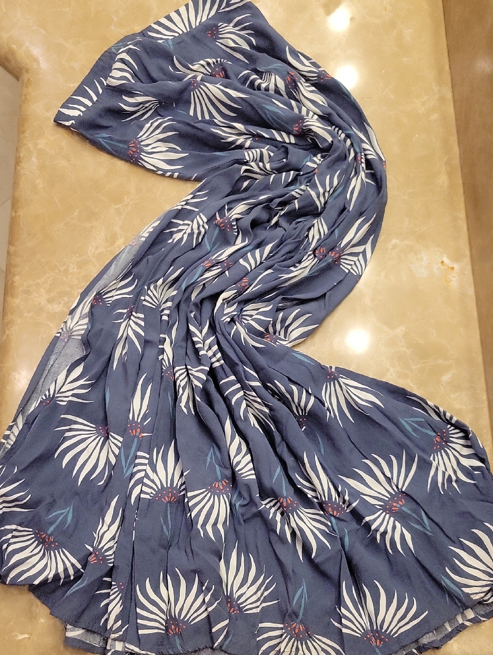 *Lulu's Blue, White & Coral Floral Flowy Maxi Skirt,  S